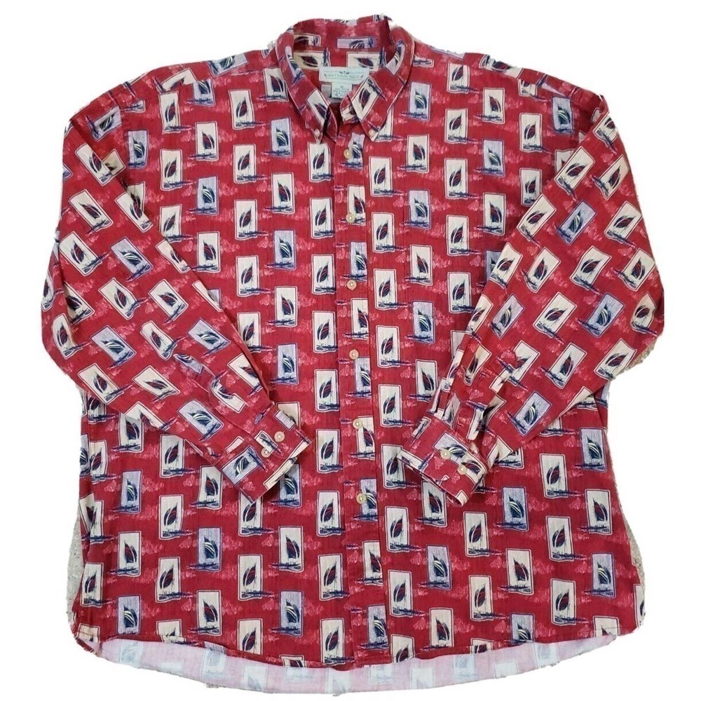 Natural Issue ~Men's Size XL~ Red/Blue Printed Buttons Shirt Long Sleeve Cotton.